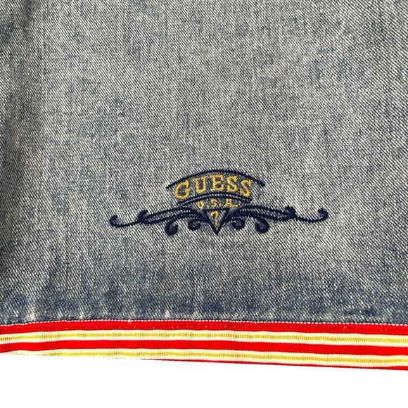 Guess Jean Shorts Womens 30 Blue Red Yellow Ribbon High Waist Y2K American VTG - Picture 3 of 11